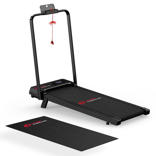 BIGZZIA 2-in-1 Foldable Treadmill 6 km/h with Remote Control, Space-Saving Walking Pad,Black 2