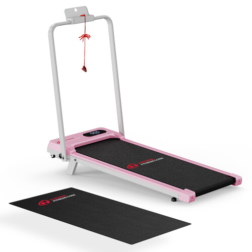 BIGZZIA Tapis de Course,2-en-1 Pliable,6km/h, Télécommande,Rose 1