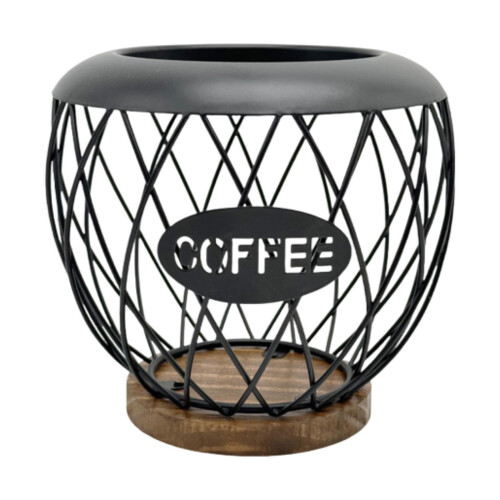Cesta metálica negra para guardar cápsulas de café