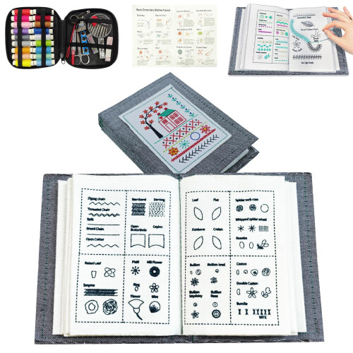 Kit carte cusături de brodat cu 106 cusături și unelte
