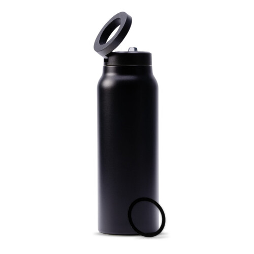 Garrafa de água térmica de aço inoxidável de 710 ml com compartimento para celular.