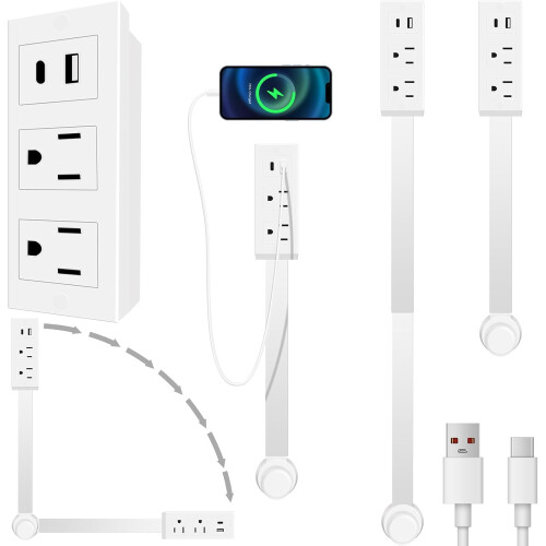 Περιστρεφόμενο πολύπριζο με USB-A, USB-C και 2AC