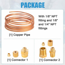 72 Inch Oliedrukmeterbuizenset, Set Koperen Buizen met 1/4 Inch X 1/8 Inch NPT, 1/8 Inch NPT Mannelijk