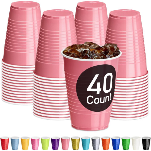 Vasos de plástico rosa claro de 355 ml (paquete de 40)
