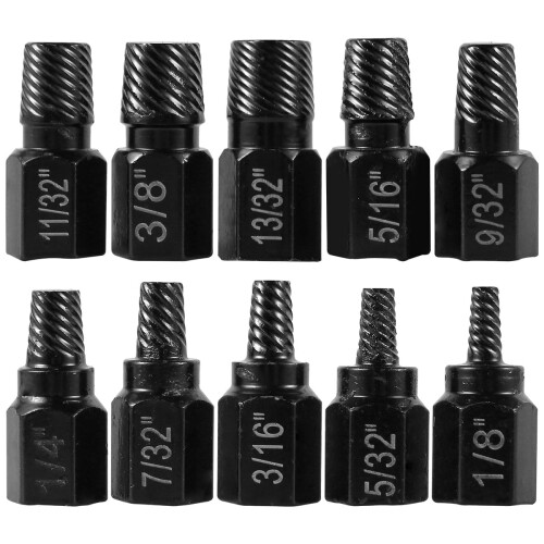 Kit extractor de tornillos de acero aleado, 10 piezas