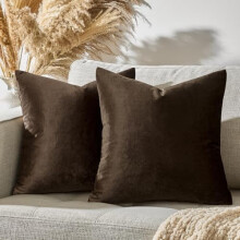 Lot de 2 housses de coussin carrées en velours marron, 66 x 66 cm