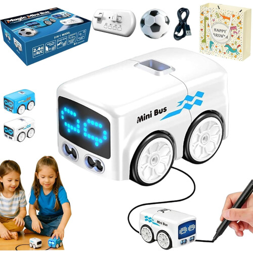 Mini ônibus de brinquedo com luzes LED que seguem a linha e USB-C