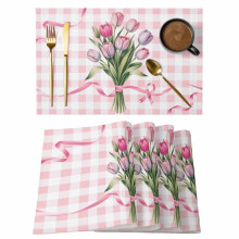 Juego de 4 manteles individuales con estampado de tulipanes pastorales, 33 x 48 cm.