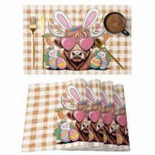 Set de 12 sets de table lapin et fleurs, 33 x 48 cm