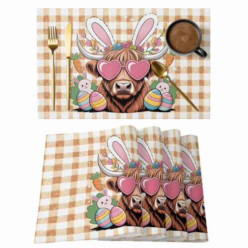 Set de 12 sets de table lapin et fleurs, 33 x 48 cm