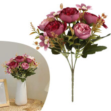 Künstlicher Blumenstrauß aus Vintage-Seidenrosen, 27 cm