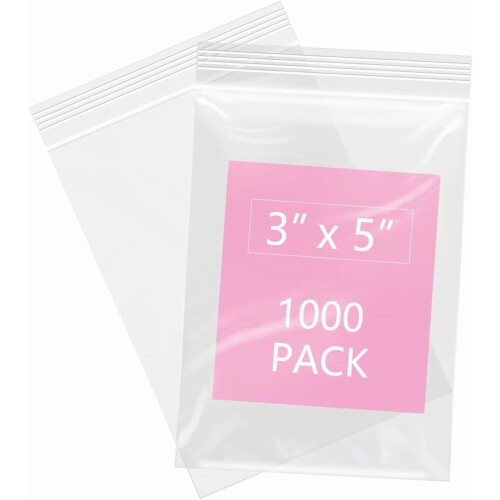 Sacos plásticos transparentes com fecho zip YANTONG, 7,6 x 12,7 cm (3 x 5 polegadas), pacote com 1000 unidades.
