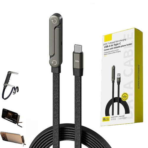 Câble de charge invisible 2 en 1 avec support, 1,5 m, USB-C