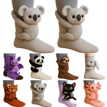 Chaussettes unisexes 3D en maille motif animaux, gris clair