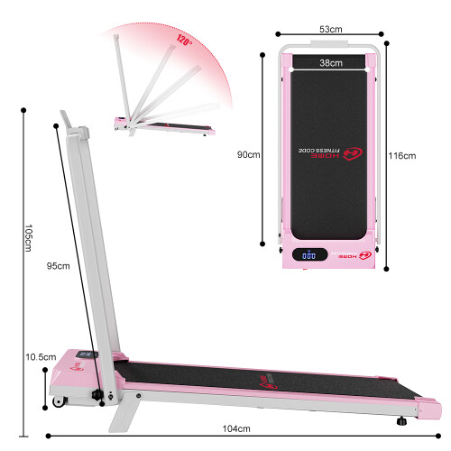 BIGZZIA Tapis de Course,2-en-1 Pliable,6km/h, Télécommande,Rose 2