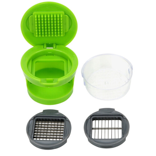 Stainless Steel Multi-Function Garlic Press Manual Mincer with Storage Container Handheld Chopper Crusher Kitchen Tool 2