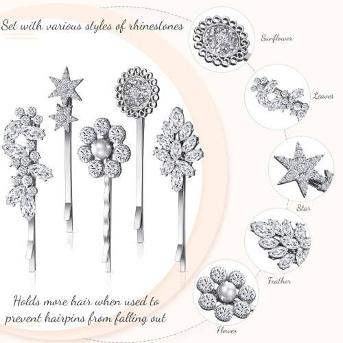Ensemble de 10 épingles à cheveux vintage argentées ornées de strass 1