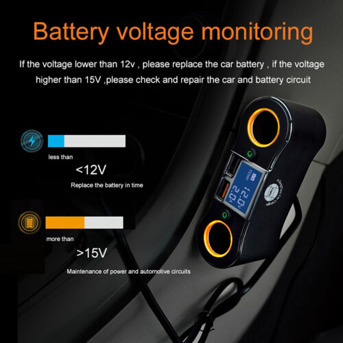 Bilstrømadapter med realtidsvisning og dobbelte USB-porte 2