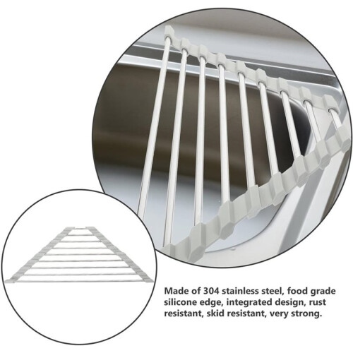 Stainless Steel Kitchen Sink Rack Foldable Triangular Draining Basket Storage Holder for Vegetable and Dish Drainage 1