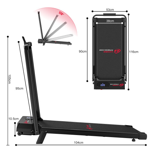 BIGZZIA 2-in-1 Foldable Treadmill 6 km/h with Remote Control, Space-Saving Walking Pad,Black 1