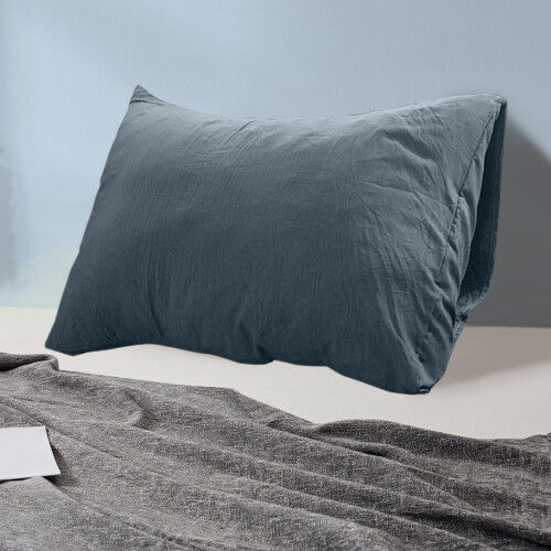 Washed Cotton Pillowcase 1 Pack, Soft Breathable Solid Color, Standard Size, Azure Blue – Compatible with standard pillows 2