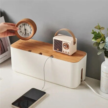 Wood Cover Cable Management Box Wire Junction Board Storage Box Hide Wires Power Strips Desk Computer Organizer Box Black