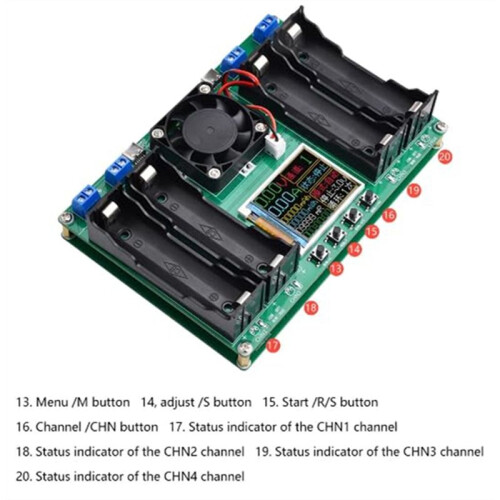 4 Channel 18650 Lithium Battery Capacity Tester Module MAh MWh Digital Battery Power Detector Module Tester Type-C 1
