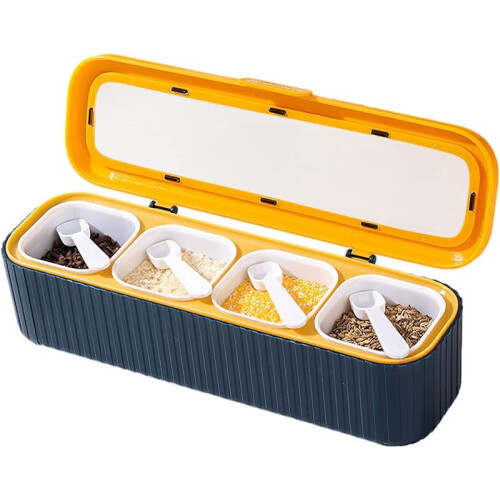 Boîte de rangement pour épices à 4 compartiments avec couvercles et cuillères