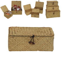 Seagrass Wicker Storage Basket with Lid 3.5 x 9 x 5 in