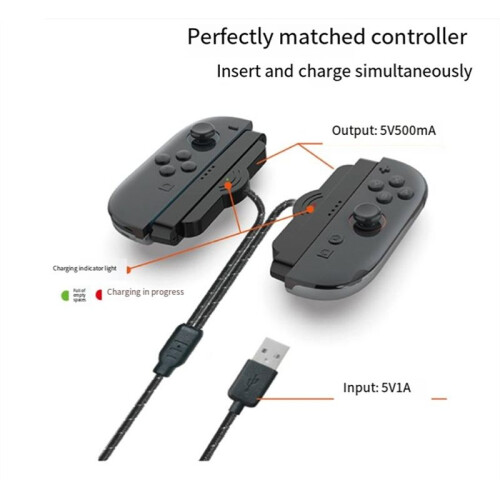 Portable Charger Cable 2 in 1 Controller Charger for  2  Split 1M Charging Cable Game Accessories