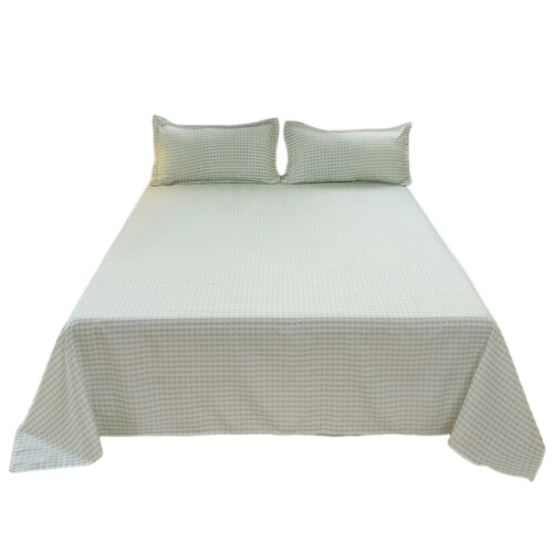 Ensemble de draps en coton lavé vert clair 3 pièces 1