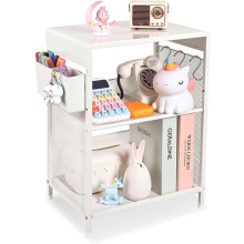 Pink Nightstand with Hooks and Holder for Kids