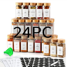 Frascos de vidrio para especias de 118 ml con tapas y etiquetas – 15, 24 o 36 unidades
