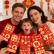 Sobres rojos de Año Nuevo Chino con diseño de caballo y relieve metalizado (6 unidades)