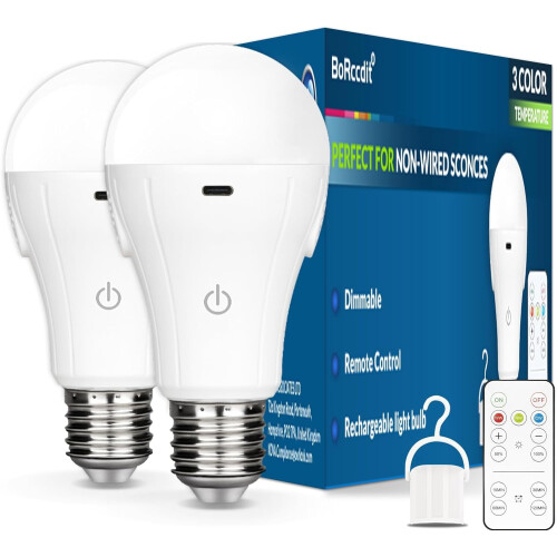 Ampoule LED rechargeable CordlessGlow A19 3000K-6000K à intensité variable