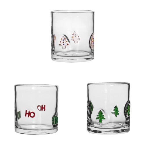 3-pak juletræsjuiceglas, 14oz glas uden stilk