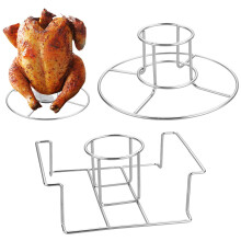 Support à poulet en acier inoxydable pour barbecue et four, composé de canettes de bière.