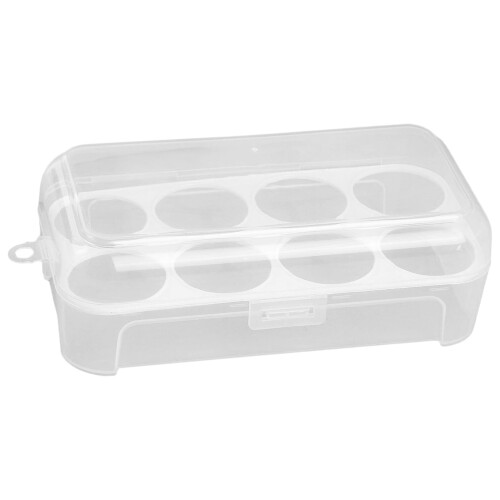 Contenedor de plástico transparente para huevos con 8 compartimentos y asa. 1