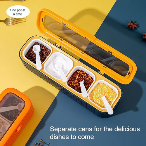 Boîte de rangement pour épices à 4 compartiments avec couvercles et cuillères 1