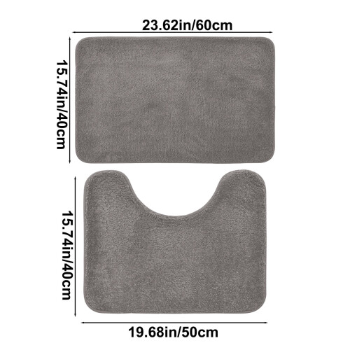 Ensemble de tapis de bain antidérapants gris uni 2 pièces 2