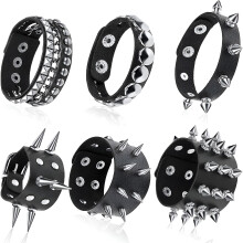 Conjunto de 6 pulseiras de couro com tachas estilo punk