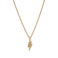Lightning Bolt Necklace for Men/Women – Gold-Plated Alloy Rhinestone Hip Hop Pendant with Rope Chain, Iced Out Fearlessness Gift (Compatible with