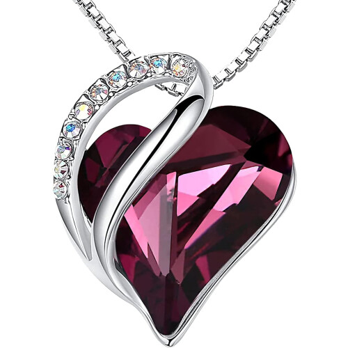 Infinity Love Heart Birthstone Necklace Silver Plated18+2