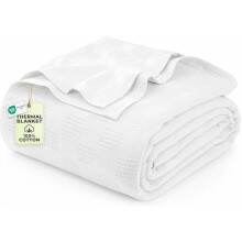 White 100% Cotton Blanket [Queen Size - 90x90 Inch] 350GSM Lightweight, Soft and Breathable Thermal Blanket for All Seasons