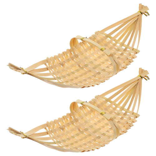 Conjunto de 2 bandejas de bambu cáqui para servir sushi e sobremesas.