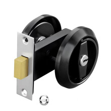 Recessed Pocket Door Lock Hidden Cup Handle, 304 Stainless Steel Sliding Door Lock for Bedroom Bathroom, Invisible-Flush Mount Hardware, Black B