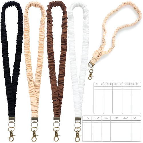 AUQ Scrunchie Lanyards 4er-Pack mit 8 Ausweishaltern