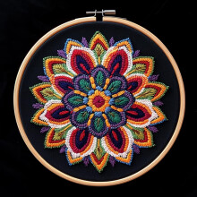 DIY Punch Needle Kit: Mandala Flower Pattern, Easy for Beginners, Includes Hoop & Printed Design – 20x20cm, Compatible with Standard Punch Tools