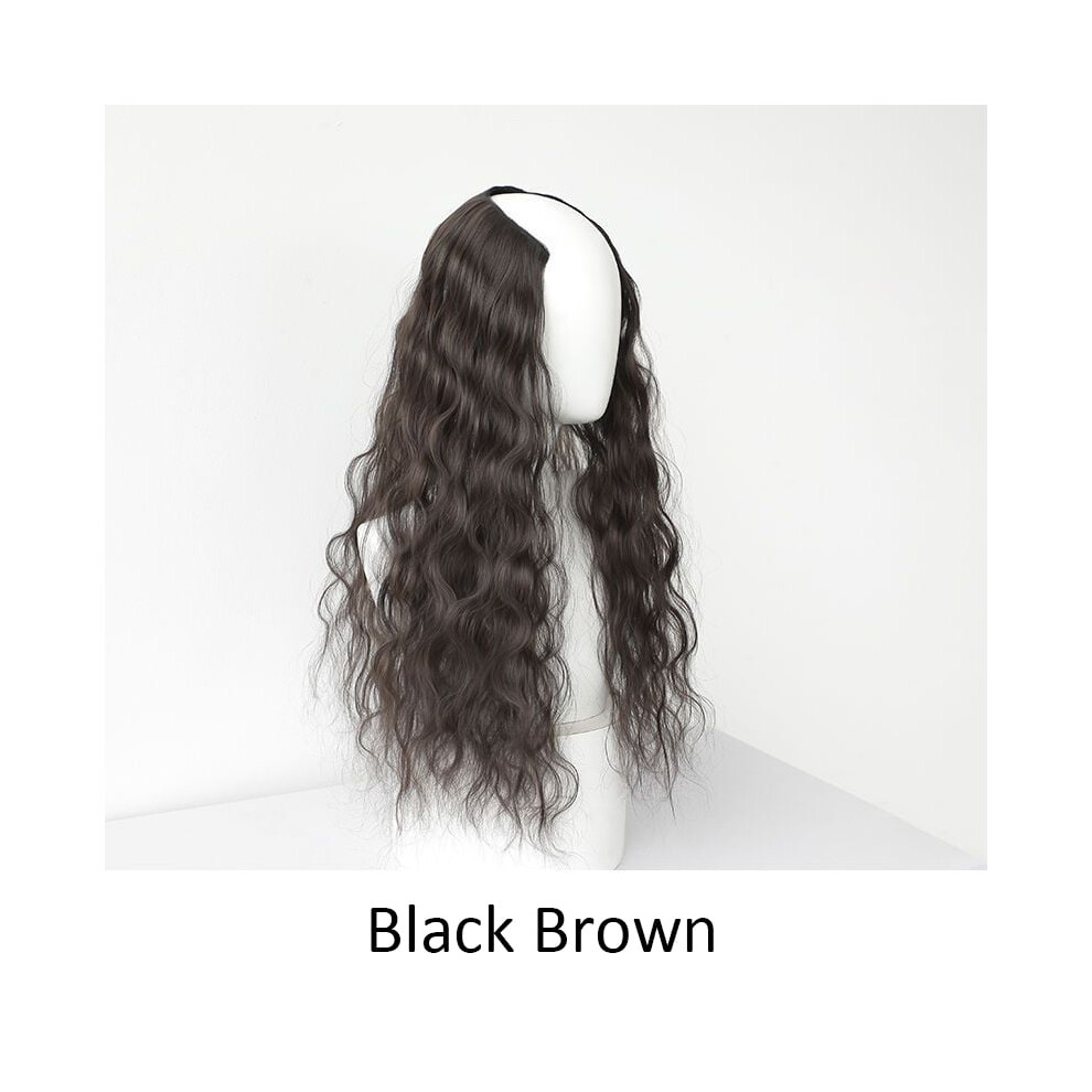 Unisex Black Synthetic U-Shaped Corn Beard Wig Piece Clip In Hair Extension Water Ripple Hairpiece Long Wavy Curly Fake Hair Piece