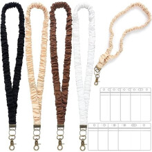 4pcs Stretchy Scrunchie Lanyards with 8 ID Holders, Cute Neck Lanyards for Teachers, Nurses, School Gifts (Multicolor & Pure Color)